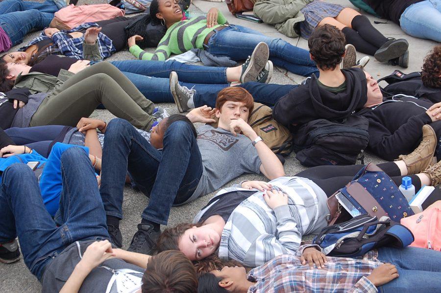 Students participating in the Die In