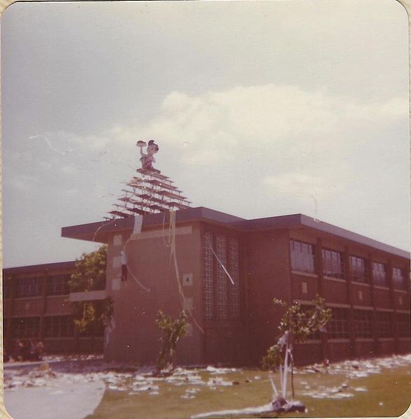 More ambitious senior pranks at some schools often involve placing large objects on the roof