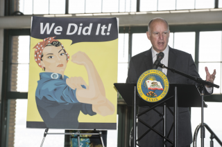 Governor Jerry Brown discussing the Equal Pay Act he recently signed into action.