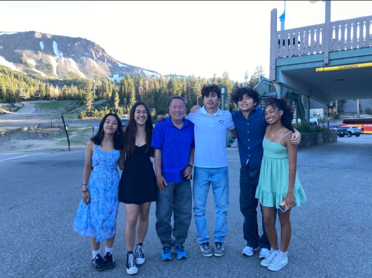 Coach Heyl with the cross country team at Summer training in Mammoth
