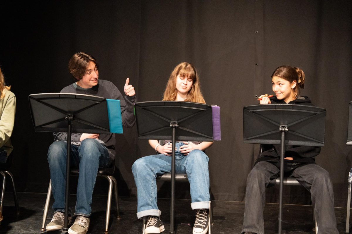 Actors Ryan Vermette, Catherine Laborde, and Sachi Reiss during the reading of Ducktective by Liora Hartung.
